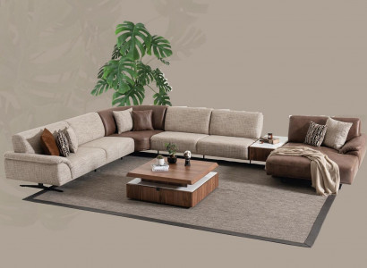 Wohnlandschaft Ecksofa Garnitur Design Moderner Couchtisch Braune 2tlg